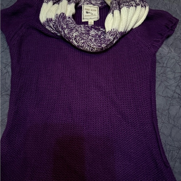 Vtg Pink Rose Purple Knit Sweater Dress M Cowl Neck Cap Sleeve Fall Cottagecore - Picture 1 of 9